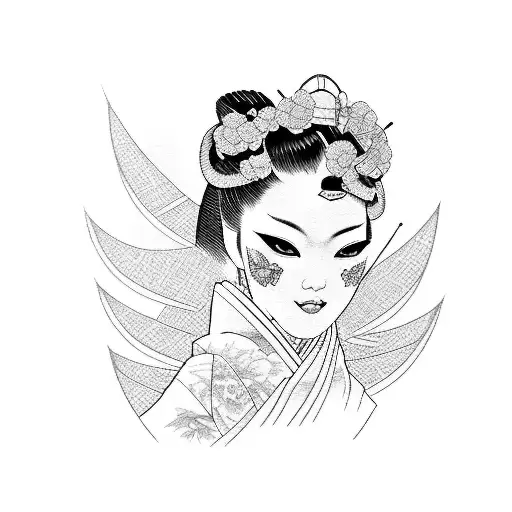 A Geisha Looking Over A Samurai