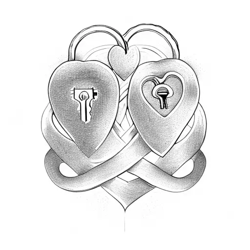 Two Intertwined Hearts With A Key And Lock Symbolizing Eternal Love