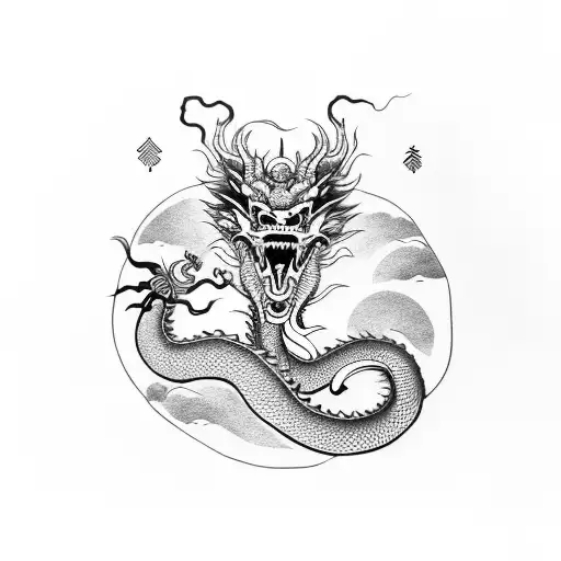Chinese Dragon With Moon