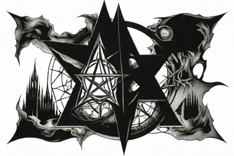 Demonic Pentagram Surrounded By A Tall Gothic Cathedral