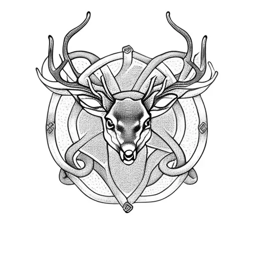 Stag And Snake Intertwined In A Celtic Knot Design