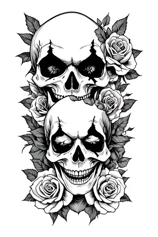 Harley And Joker Tatoo With Skulls And Roses