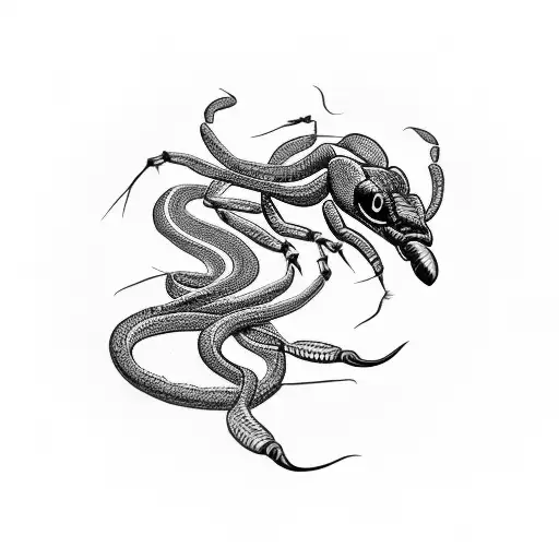 Black Snake Head Eating A Black Scorpion