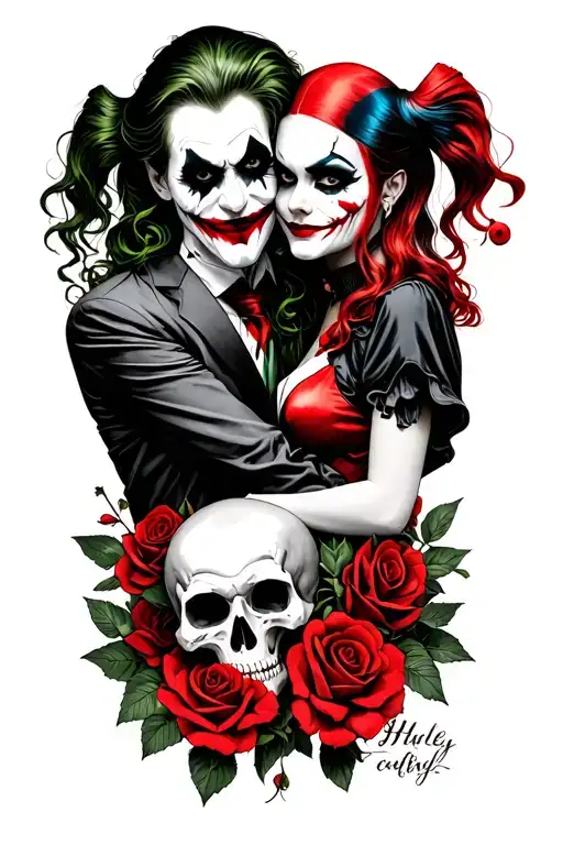 Joker And Harley Quinn With Skulls N Roses