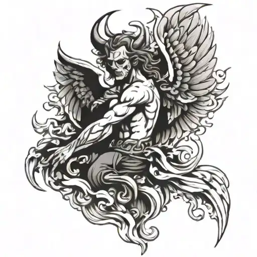 Satan Surrounded By Angel Wing Attached