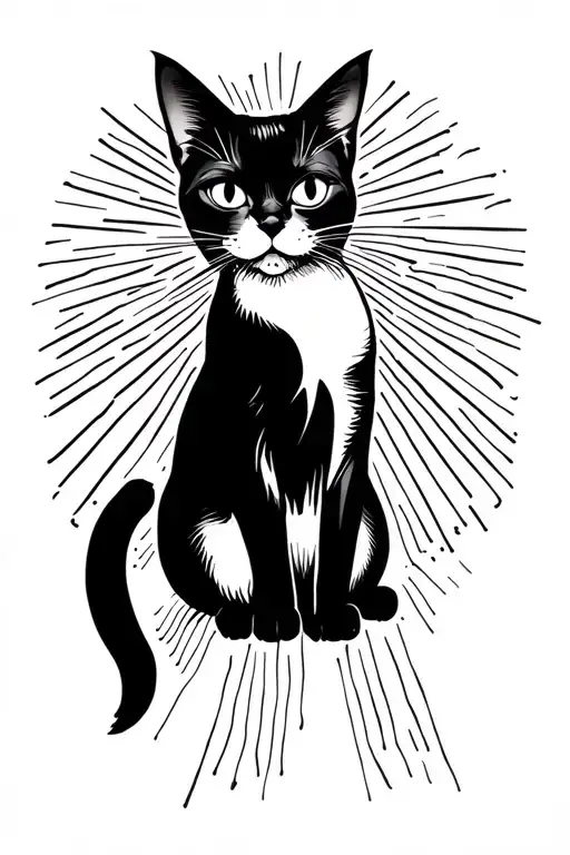 Fine Line Black Cat Minimalistic