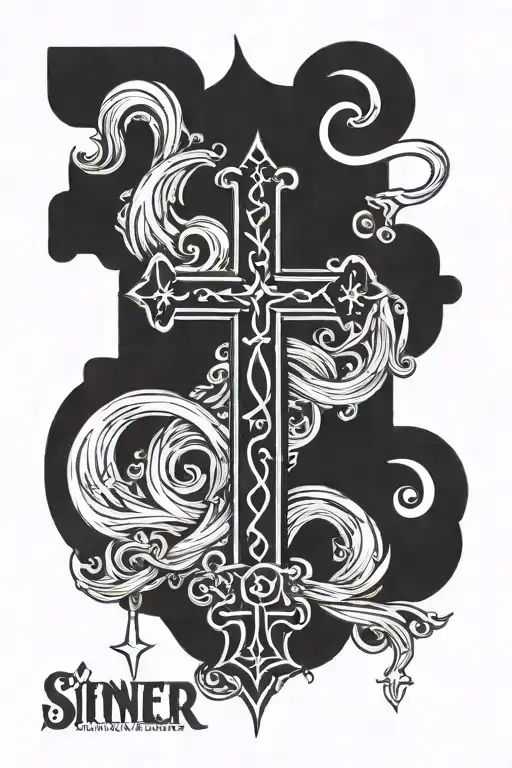 Upside Down Cross With The Word Sinner