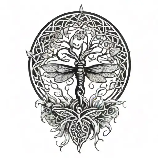 Celtic Tree Of Life With Dragonfly
