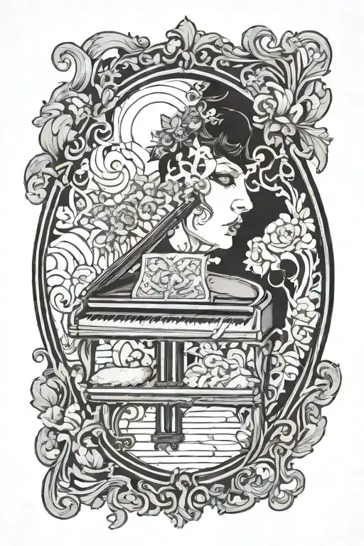 Gothic Painting On Inside Of A Piano Lid