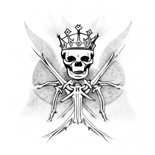 Crucified Skeleton With Crown Of Thorns And With Flame-like Wings From Behind