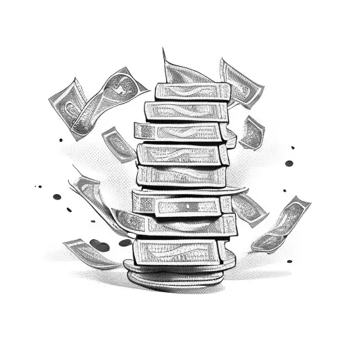 A Stack Of Books With Money Falling Out Of Them