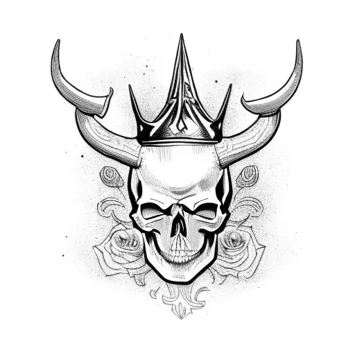 Skull With 2 Horns And A Crown