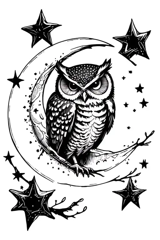 Owl Moon Surrounded By Stars