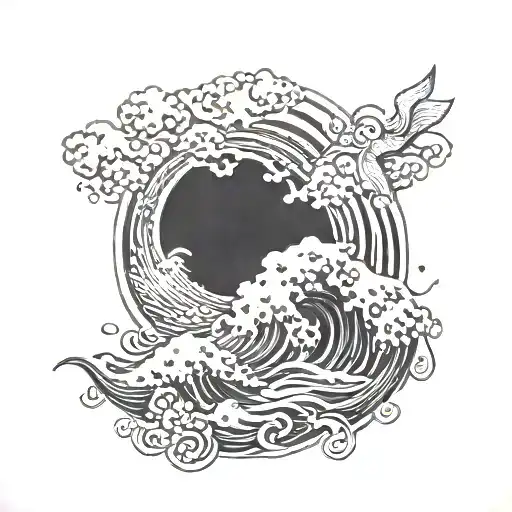 Tradicional Irezumi Style Tattoo With Ocean Waves