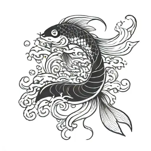 Tradicional Irezumi Style Tattoo With Ocean Waves And Koi