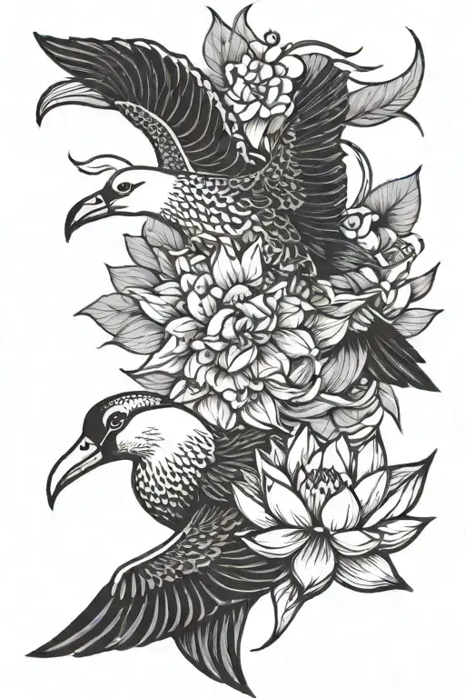 Albatross And Lotus Flower