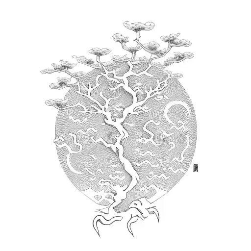 Dragon And Tiger Japan Style Sakura Tree Samurai