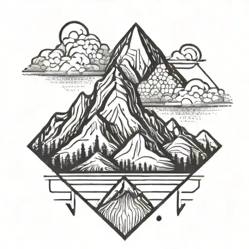 Thick Lines Mountain Range On A Rhombus Shape Outline