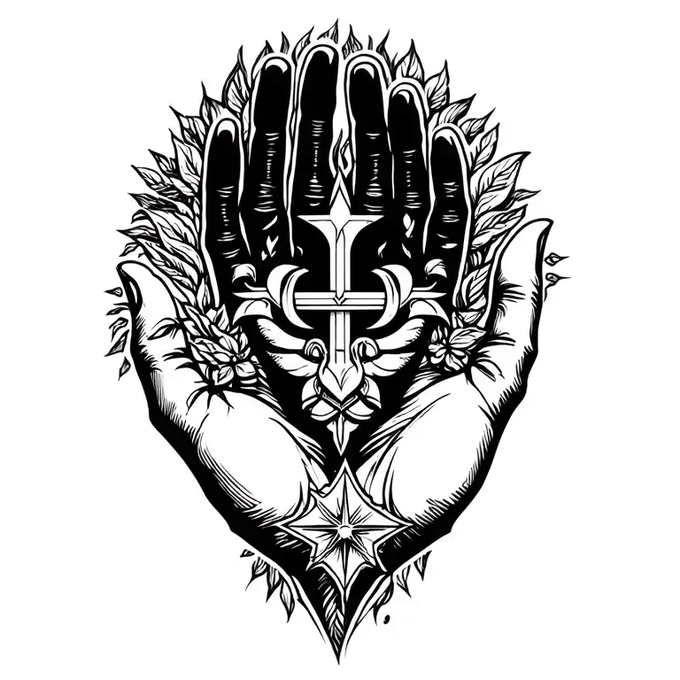 Hand Open With Lys In A Palm And Star At The Bottom