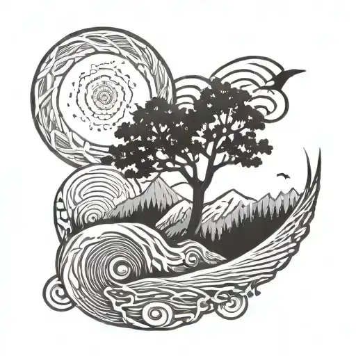 Vermont Mountains Tree Of Life Waves Paw Prints Sun Moon