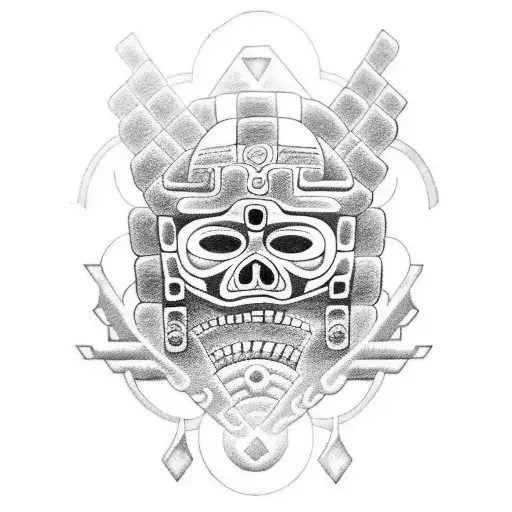 Tlaloc Face With Aztec Tribal Art Around It For Shoudler
