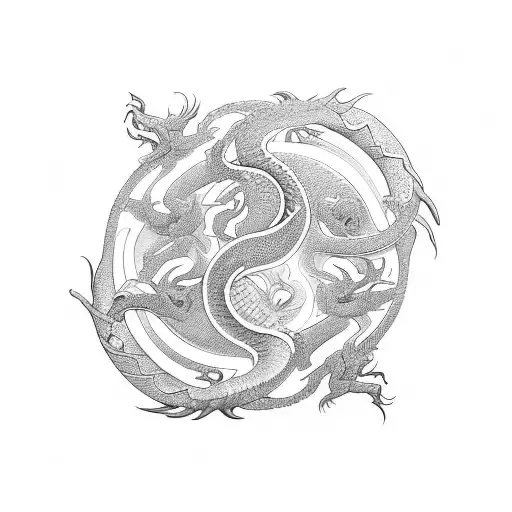 Dragon And Serpent Intertwined In A Yin-yang Symbol