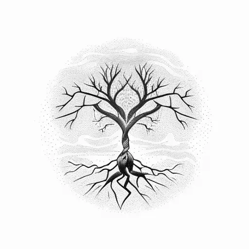 Tree With Roots In A Forest Surrounded By An Ouroboros For Calf