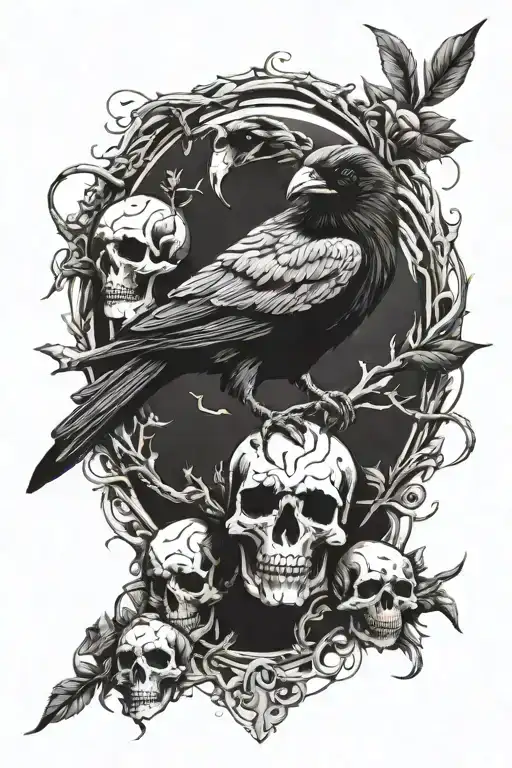 Gloomy Raven With Skulls