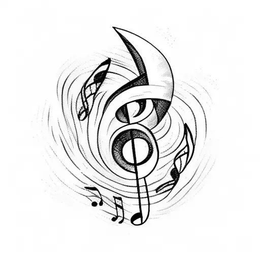 A Sketch-style Tattoo Of A Music Note Made Up Of Waves Crashing On A Shore