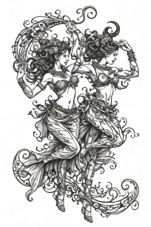 A Gemini Twins Dancing To The Rhythm Of A Mystical Music Instrument