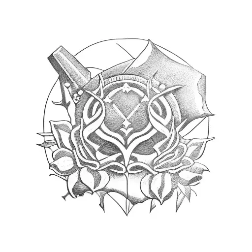 Berserk Sacrifice Emblem With Flowers Growing Out Of Them