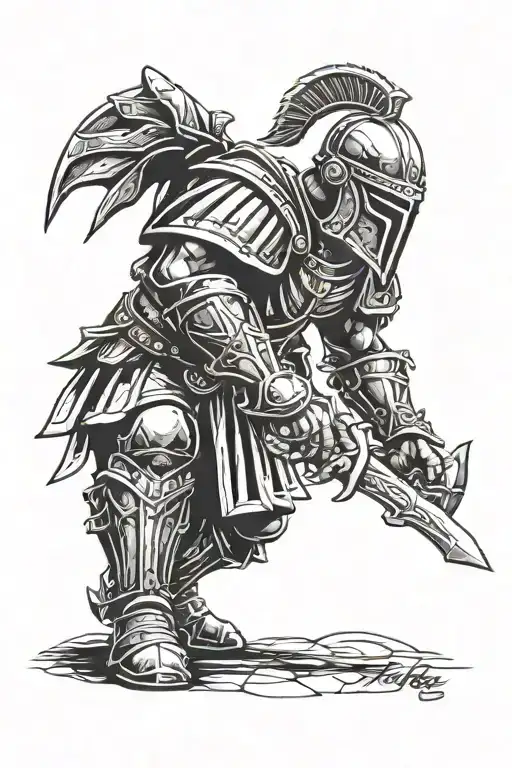 Gladiator With Sword Shield And Helmet Black And White