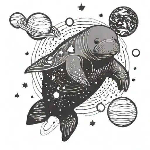 A Manatee Floating In Space Surrounded By Stars And Planets