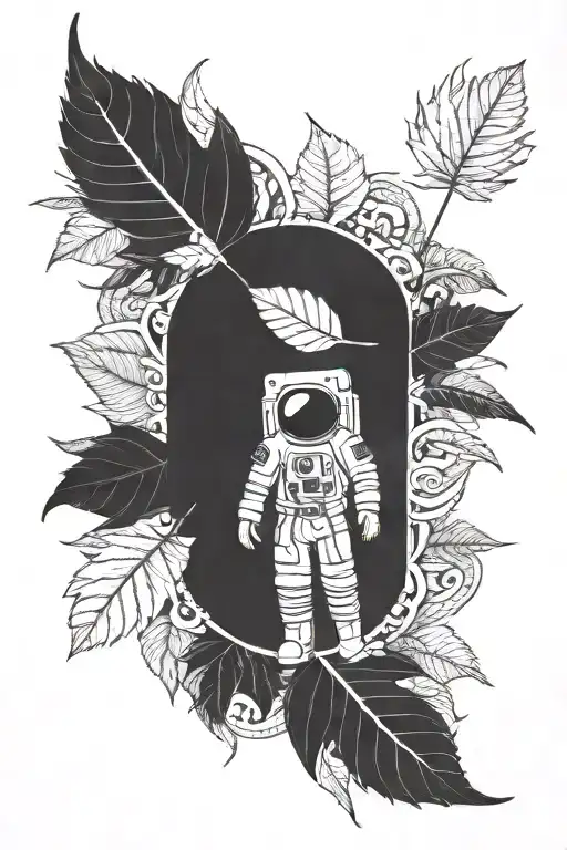 Leaf Astronaut Pattern Maori Tattoo Thigh