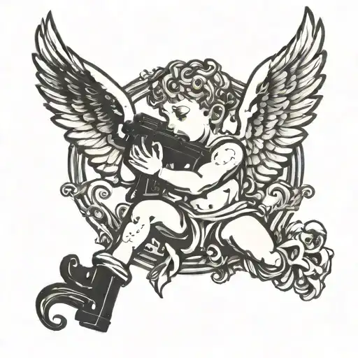 Cherub With Gun And Semi Colon Incorporated