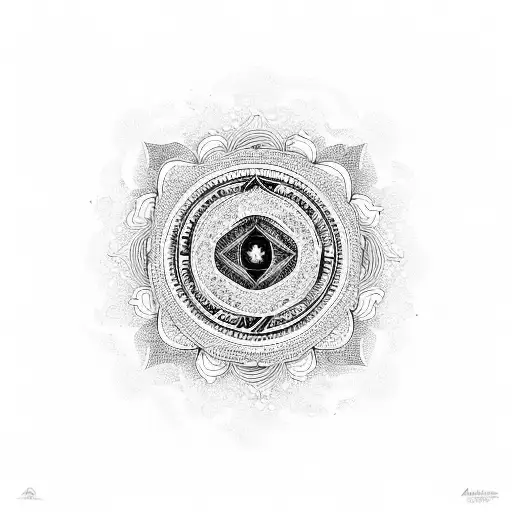 Mandala With Ying Yang Centre Black And White