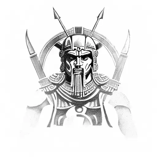 Spartan Warrior With A Background Of Ancient Greek Ruins