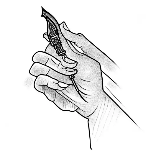 A Hand With A Dagger Writing Into Another Hand