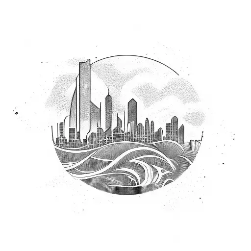 An Abstract Design Of Swirling Coffee Waves With The Skyline Of Rotterdam In The Background