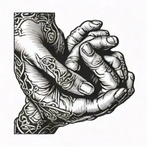 A Detailed Portrait Of A Mother Holding Her Son's Wrist With Her Hand
