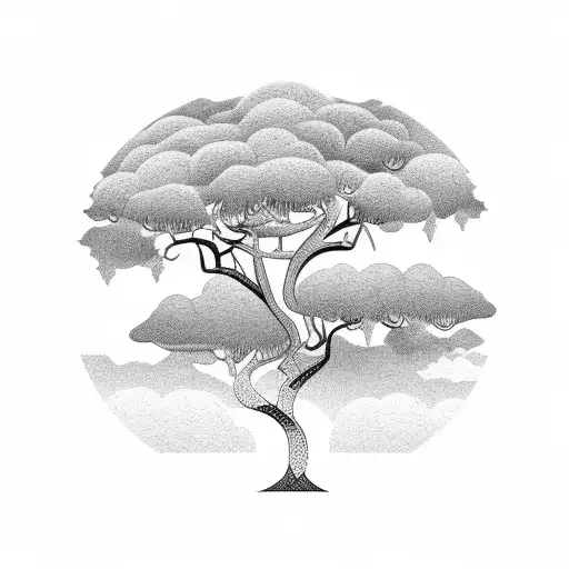 Modern Black Work Neo Traditional Tattoo Of A Tree On A Back