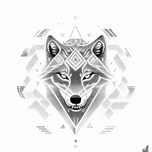 A Minimalist Design Of A Wolf's Head Surrounded By Norse Symbols And Runes