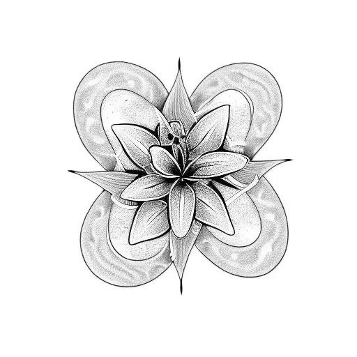 A Blackwork Tattoo Of A Lily Flower Transforming Into A Crescent Moon