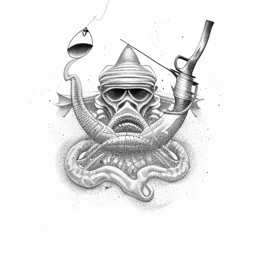 Fisherman Casting A Line In A Surreal Underwater World