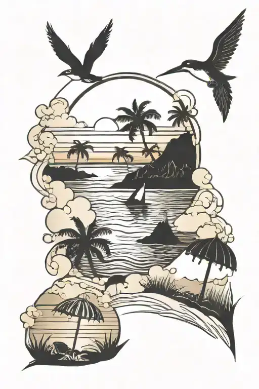 Sunset And Beach Scene