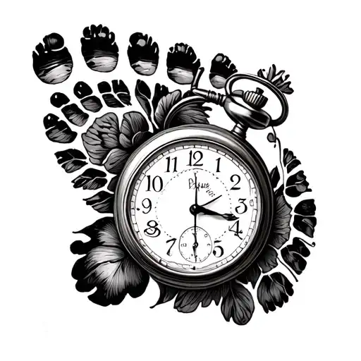 Baby Footprint With Pocket Watch Time Of Birth