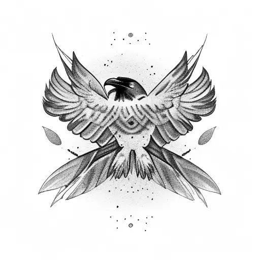 Raven With Spread Wings And Falling Feathers