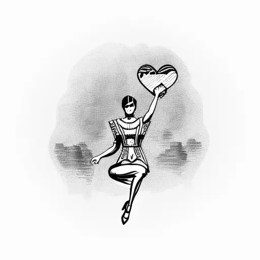 Miss Justice Holding Money And A Heart On Her Balance