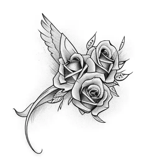 Dove With 3 Roses Horizontal