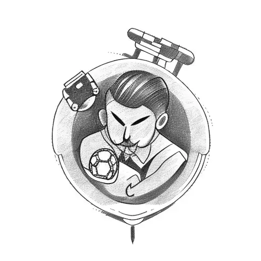 A Sketch-style Tattoo Of A Student Studying With A Soccer Ball And Game Controller On The Desk
